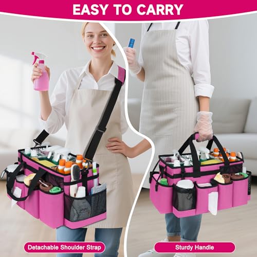Cleaning Caddy Bag, Extra Large Cleaning Supply Bag for Housekeepers - color: Rose Pink, size: XL