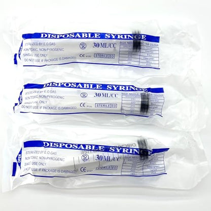 30mL Luer Lock Syringes (No Needle) - 40-Count Bagged, Sterile & Individually Sealed - size: 30ML