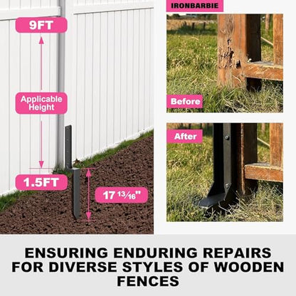 IRONBABE 33.62" Fence Post Repair Kit, Fix Leaning 4x4/6x6 Wood Post, 2Pack - size: AS1-2Pack 35.18x7.06x3.18"