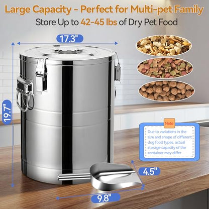 Newget 45 lb Stainless Steel Dog Food Storage Container with Scoop - size: 45 lb