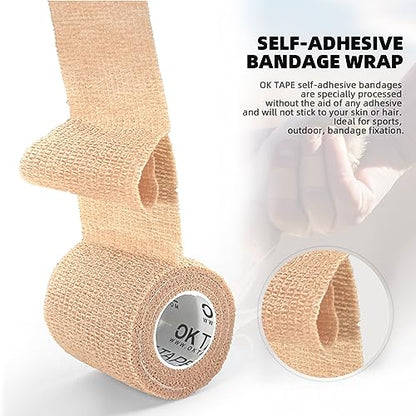 OK TAPE Self Adherent Cohesive Bandages Wrap 6Packs 4" x 5 Yards - color: Black, size: 4 In x 5 Yards