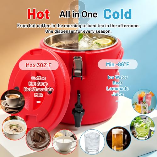 4Gal Insulated Beverage Dispenser Heavy Duty Stainless Steel Coffee Carrier with Spigot and Handle, Commercial Thermal Container for Hot & Cold Drinks, Juice, Iced Tea, Milk,Catering Party Camping - size: 4 Gallon