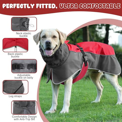 Dog Raincoat, Waterproof Dog Coat with Polar Fleece Lining - color: Red, size: Large