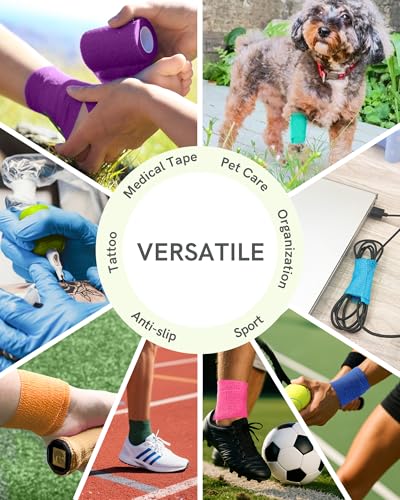 FriCARE Self Adhesive Bandage Wrap, Medical Tape in First Aid Kit | Elastic Cohesive Bandages for Sports/Vet/Wrist Ankle Wounds, 2 Inches X 5 Yards, Latex-free 6 Rolls, Pastel Haven - color: Pastel Haven