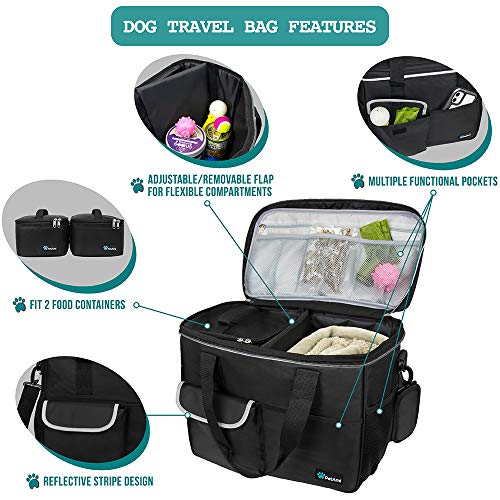 PetAmi Dog Travel Bag Organizer, Pet Supplies Tote Diaper Bag, Black Medium - color: Black, size: Medium - 14.5"L x 8"W x 12.0"H
