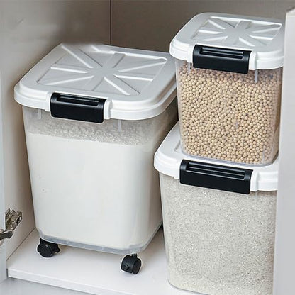 HANAMYA 40 LB Rice Storage Container with Measuring Cup, BPA free, For Rice | Grain | Pet Food | Flour, 2 count, Clear & Black