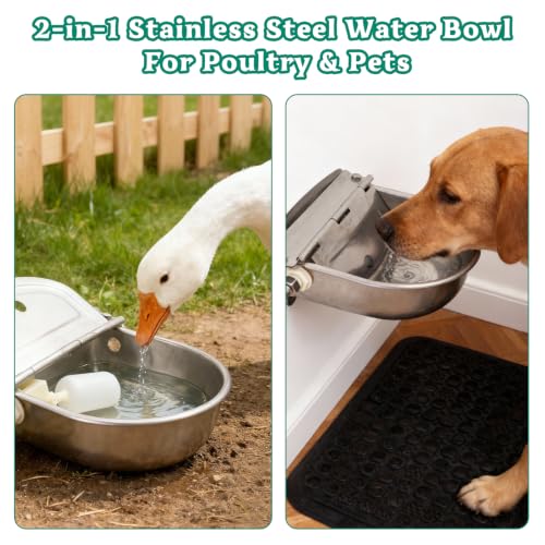 Automatic Animal Waterer Bowl with Float Valve 304 Stainless Steel Kit for Dog Horse Cow Pig Livestock Waterer Outdoor Dispenser for Chicken