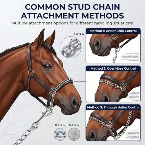 Horse Lead Chain, Heavy Duty Stud Chain with Swivel Snap, Nickel Plated