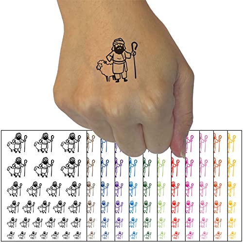 Biblical Shepherd Sheep Staff Crook Temporary Tattoo Water Resistant Fake Body Art Set Collection - Light Blue (One Sheet) - color: Light Blue (One Sheet)