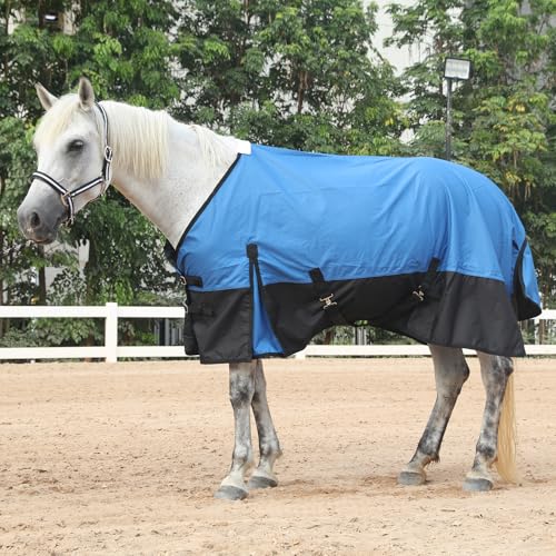 600D Horse Blanket, 0g No-Fill Waterproof Turnout Rain Sheet - color: Royal Blue/Black, size: 75"