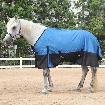 600D Horse Blanket, 0g No-Fill Waterproof Turnout Rain Sheet - color: Royal Blue/Black, size: 75"
