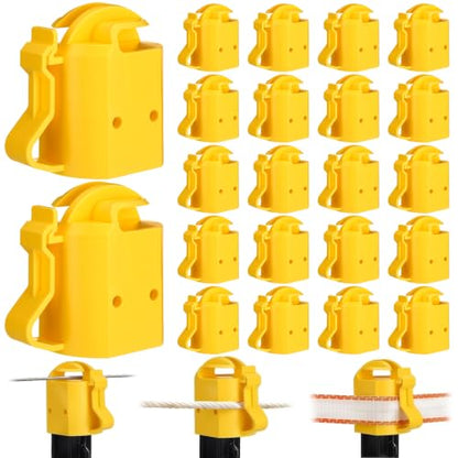 24 Pcs T-Post Topper Insulator, Yellow Electric Fence Insulators T Post Safety Cap, Heavy-Duty UV-Resistant T Post Caps for Wire Polywire or Tape, Livestock Farm Fence Supplies