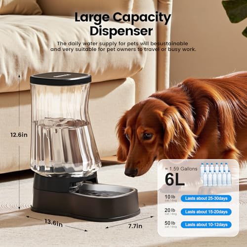 Automatic Dog Water Dispenser, Stainless Steel Bowls Feeder, 100% BPA-Free - color: Dark Grey, size: 1.6 Gallon