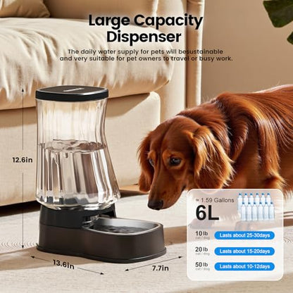Automatic Dog Water Dispenser, Stainless Steel Bowls Feeder, 100% BPA-Free - color: Dark Grey, size: 1.6 Gallon
