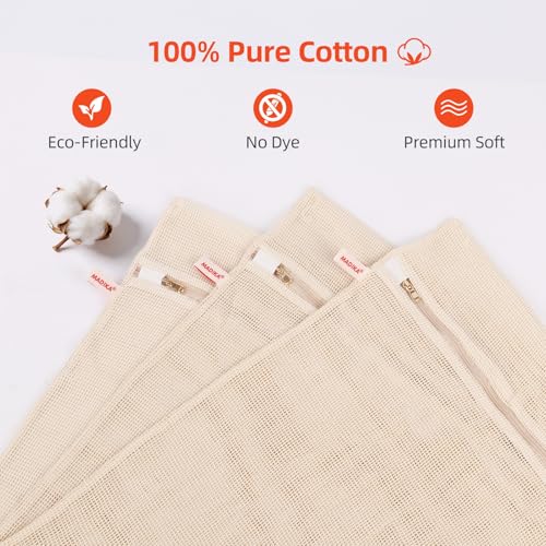 MADIKA 100% Pure Cotton Mesh Laundry Bags Large, Premium Soft, No Dye, Natural, Set of 3(XXL) - size: XX-Large
