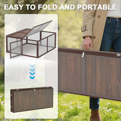Portable Chicken Coop Run, Folding Rabbit Hutch, Brown - color: Brown