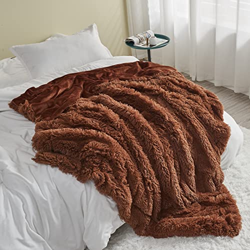 GONAAP Fuzzy Faux Fur Throw Blanket for Couch, Coffee, 50"x60" - color: Coffee, size: Throw(50"x60")