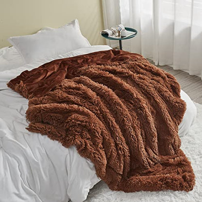 GONAAP Fuzzy Faux Fur Throw Blanket for Couch, Coffee, 50"x60" - color: Coffee, size: Throw(50"x60")