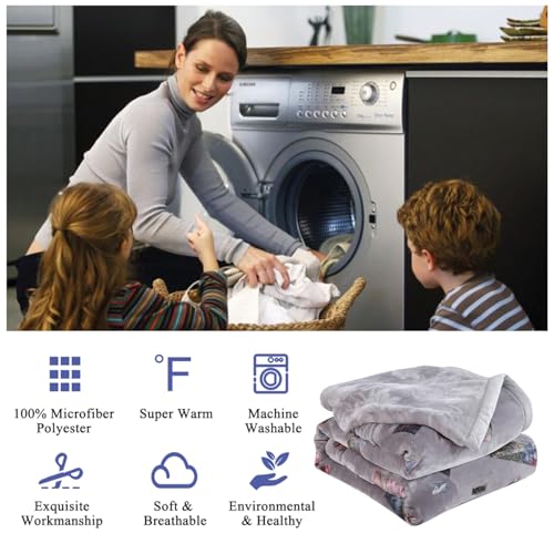 JML Raschel Fleece Blanket King Heavy,10.5 lbs, 87" x 94", Grey Frames | Korean Style, 2 Ply A&B Printed Embossed, Plush Soft Thick Warm for Winter - color: Grey Frames