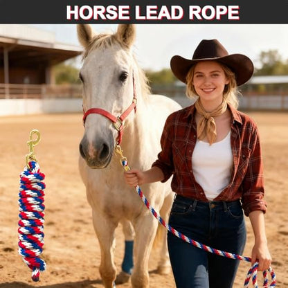 5/8" x 8' Nylon Horse Lead Rope (Red-Blue-White) - color: Red-Blue-White
