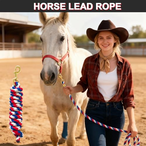 5/8" x 8' Nylon Horse Lead Rope (Red-Blue-White) - color: Red-Blue-White
