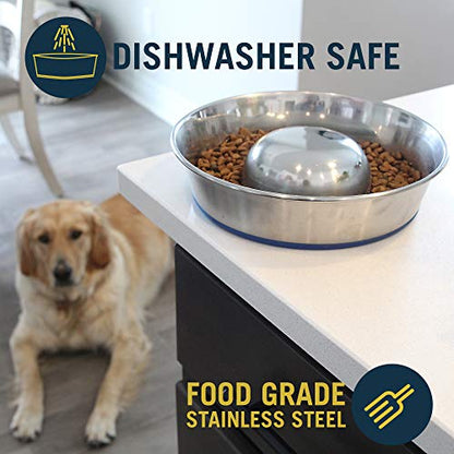 OurPets DuraPet Slow Feed Premium Stainless Steel Dog Bowl, Silver, Small (2040010300) - size: Small (2 Cups)