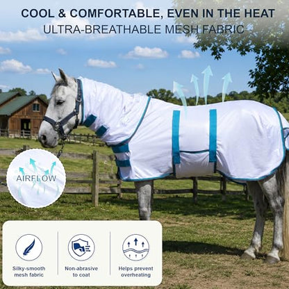 Mini Horse & Pony Mesh Fly Sheet with Neck & Belly Wrap White 44 - color: White, size: 44"