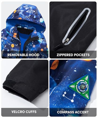 M2C Boys Girls Hooded Color Block Waterproof Fleece Lined Windbreaker Jacket - color: Space, size: 4-5T