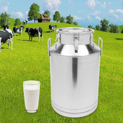 Milk Bucket 60L/15gal Stainless Steel Milk Transport Barrel with Lid, 15×24in Heavy Duty Milk Jugs with Three Buckles and Two Sturdy Handles for Oil, Milk, Coffee, Wine, Tea, Honey - size: 60L/15gal-15×24in