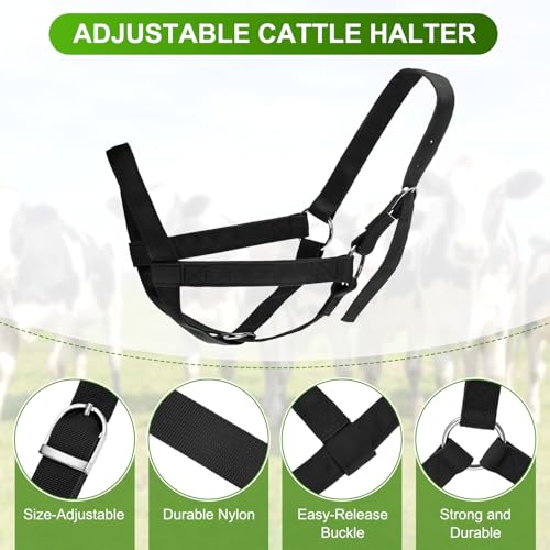 M METERXITY 1-Pack Adjustable Cattle Cow Calf Halter, 15.74"-19.68" Nylon Livestock Cow Halter for Miniature Horse/Donkey/Goat/Cattle [Black]