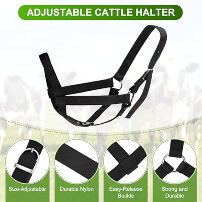 M METERXITY 1-Pack Adjustable Cattle Cow Calf Halter, 15.74"-19.68" Nylon Livestock Cow Halter for Miniature Horse/Donkey/Goat/Cattle [Black]