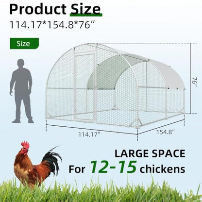 4ever2buy Metal Chicken Coop, 9.5x13 FT Walk-in Chicken Run Pen Poultry Cage, Water-Resistant & Anti-UV Cover, Large Chicken Coop for 12-15 Chickens - size: 154.8"L x 114.2"W x 76.0"H