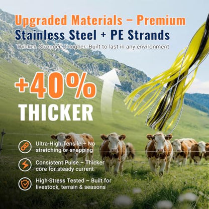 Upgraded Electric Fence Wire 656FT, 1/8" Electric Fence Polywire for Portable Livestock Fencing,6 Stainless Steel Strands for Reliable Conductivity and Corrosion Resistant - size: 656FT
