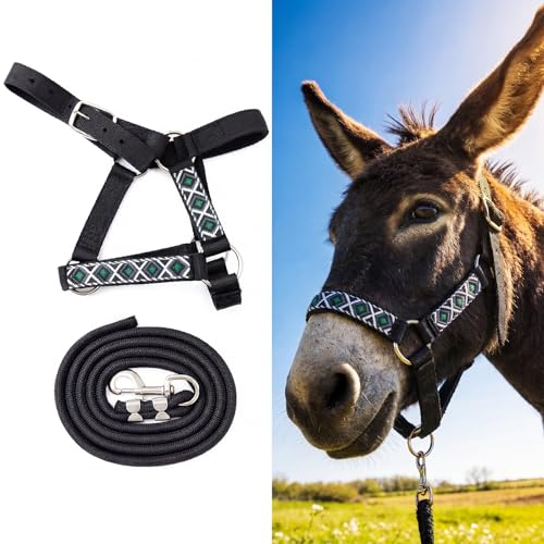 1 Set Mini Donkey Halter with Lead Rope Adjust, Black - color: Black