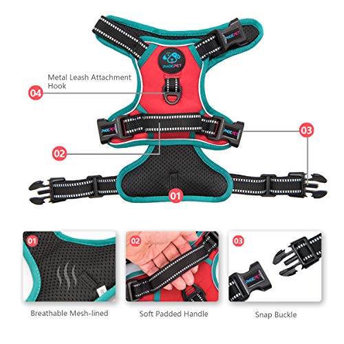 PHOEPET Upgraded No Pull Dog Harness, Reflective Adjustable Vest - color: Red, size: Extra Small