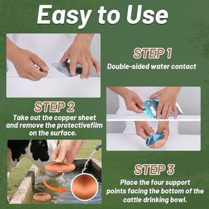 Copper Disk for Cattle Water Trough|4-inch Diameter,0.6mm Thick|99.99% Pure Copper Disc|Automatic Cattle Water Trough Purification Disk with 4 Point Support|Purify Water All Year Round