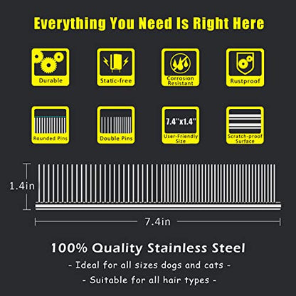 Kopal Stainless Steel Comb Set for Dogs and Cats, Pet Metal Brusher, Silver, Pack of 3