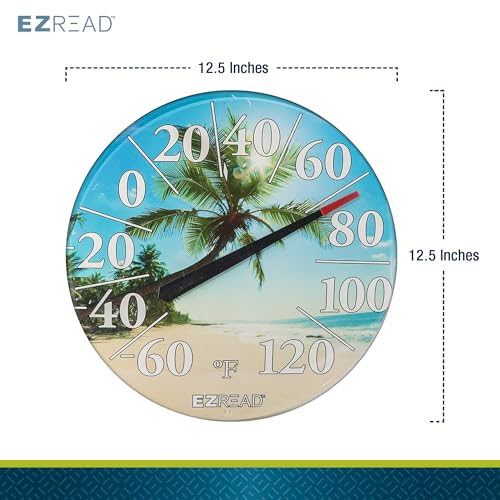EZREAD Hanging Dial Thermometer 840-1214 Weather Thermometers for Indoor and Outdoor Use, Large 12.5 Inch Diameter, Easy to Read Numbers, Beach - color: Beach