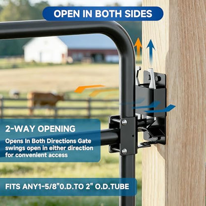 Heavy Duty Two-Way Farm Gate Latch with Padlock Hole, Black Steel | Two-Way Opening Design; Solid Steel, Weather Resistant; Padlock Compatible; for Farm, Ranch, Pasture, Corral, Stable Gates