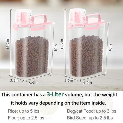 2 Pack 3 Lbs Pet Dog Cat Food Bird Seed Storage Containers for Travel -Pink - color: Pink-3L 2Pack