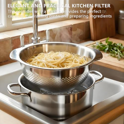 Stainless Steel Colander for Kitchen with Handle for Pasta (4QT) - size: 4QT