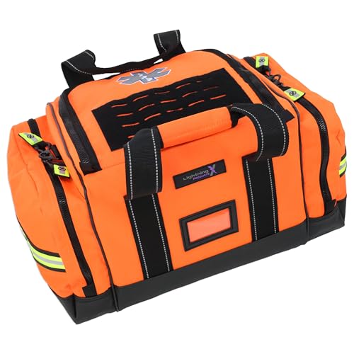 Lightning X Personalized EMT Trauma Bag – Large ALS Medical Bag with 6 Color-Coded Pouches, MOLLE Panel, Waterproof Bottom, Reflective EMS Gear, Custom Embroidered Name or Logo | LXMB35 - color: Orange
