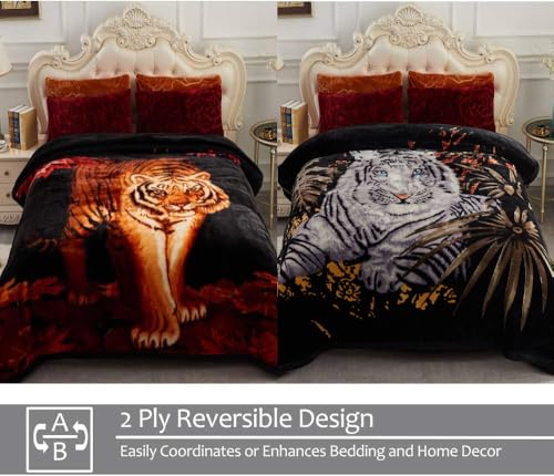 JML Raschel Fleece Blanket King Heavy, 10.5 lbs, 87" x 94" | 2 Ply, Korean Style, A&B Printed Tigers, Reversible, Plush Soft Thick Warm for Winter - color: Animal Printed - Tigers