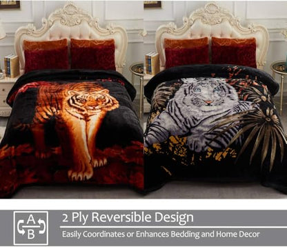 JML Raschel Fleece Blanket King Heavy, 10.5 lbs, 87" x 94" | 2 Ply, Korean Style, A&B Printed Tigers, Reversible, Plush Soft Thick Warm for Winter - color: Animal Printed - Tigers