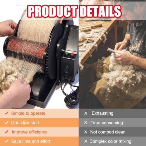 Electric Wool Carding Machine, Wool Felt Drum Carder, with Brush & Awl, Foot Pedal, Remove Fiber Impurities, Fast Color Mixing Wool Blending Wheel, for Fluffy, Plush Crafts