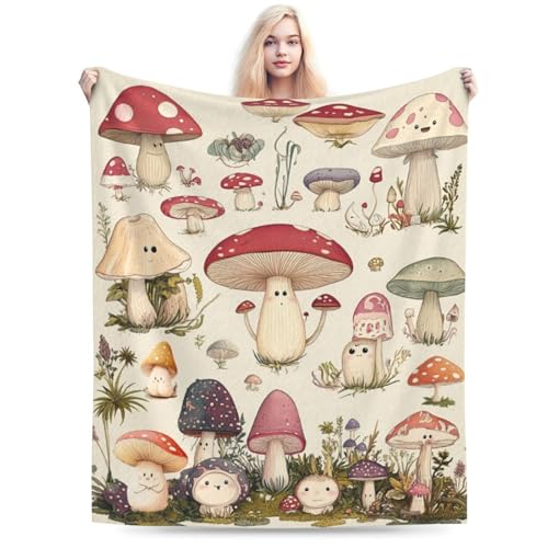 Cute Mushroom Blanket Retro Mushroom Fleece Throw Blanket Fuzzy Plush Super Soft Cozy Warm Rustic Bedding Blanket Stuffed Animal Gifts for Boys Girls Kids Adult Men Women 50"X40" - color: Mushroom-n, size: 50"x40"
