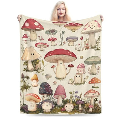 Cute Mushroom Blanket Retro Mushroom Fleece Throw Blanket Fuzzy Plush Super Soft Cozy Warm Rustic Bedding Blanket Stuffed Animal Gifts for Boys Girls Kids Adult Men Women 50"X40" - color: Mushroom-n, size: 50"x40"