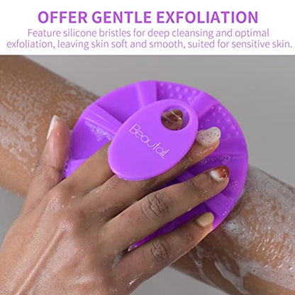 Silicone Body Scrubber, BEAUTAIL Gentle Exfoliating Shower Brush for Body | Hygienic Silicone Loofah, Easy-Grip Handle, Bath Essential Scrubber for Sensitive Skin, Women, Men & Kids, 1 Pack, Purple - color: Purple 1 Pc