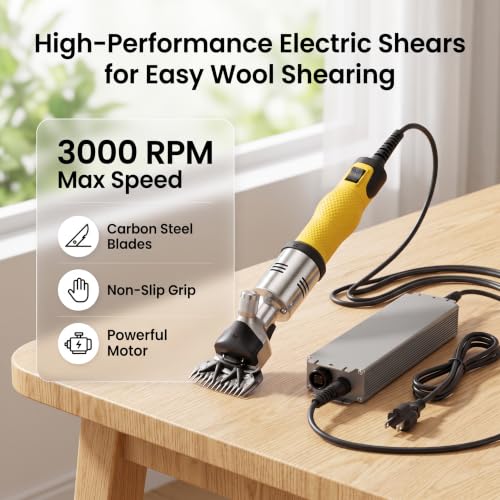 Marhynchus Electric Sheep Shears, 3000RPM High Speed Carbon Steel Electric Wool Clipper for Sheep Goats Alpacas Llamas, with Anti Slip Handle (US Plug 110V)
