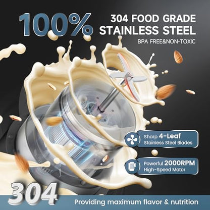 304 Stainless Steel Almond Milk Maker Machine (Built-in Filter) 50oz 6-7 Cups Per Batch, 8-IN-1 Cooking Blender Make Plant Based Nut Milk, Soy Oat Milk, Soup & Juice, Automatic Cleaning (Black)